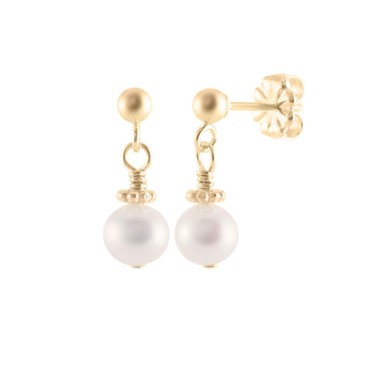 Golden Precious Pearl Dangle Post Earrings