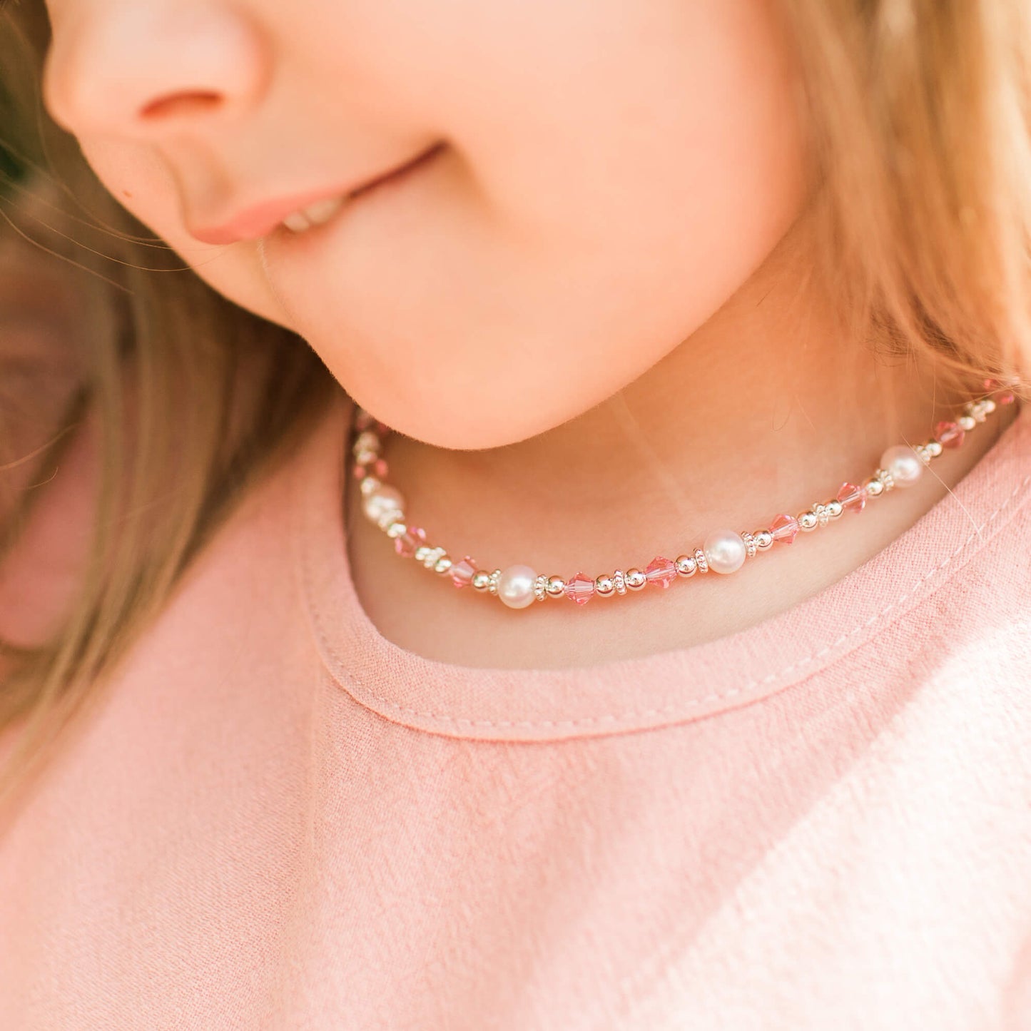 Delightful Pearl and Crystal Necklace in Silver