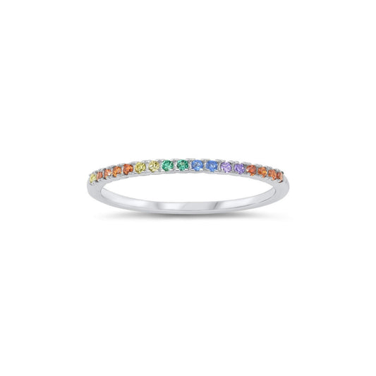 Teenie Tiny Rainbow Cubic Zirconia Sparkle Ring in Silver