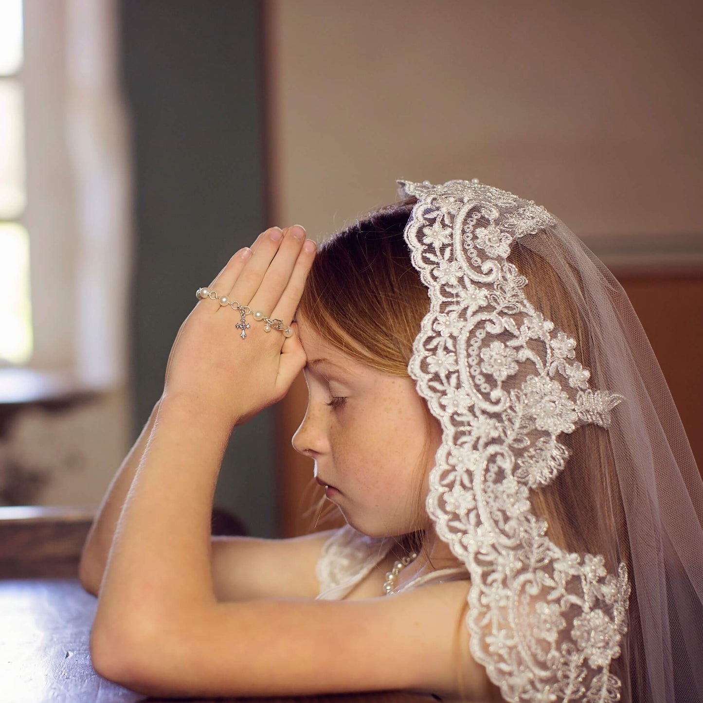 Beautiful First Holy Communion Pearl Rosary Bracelet