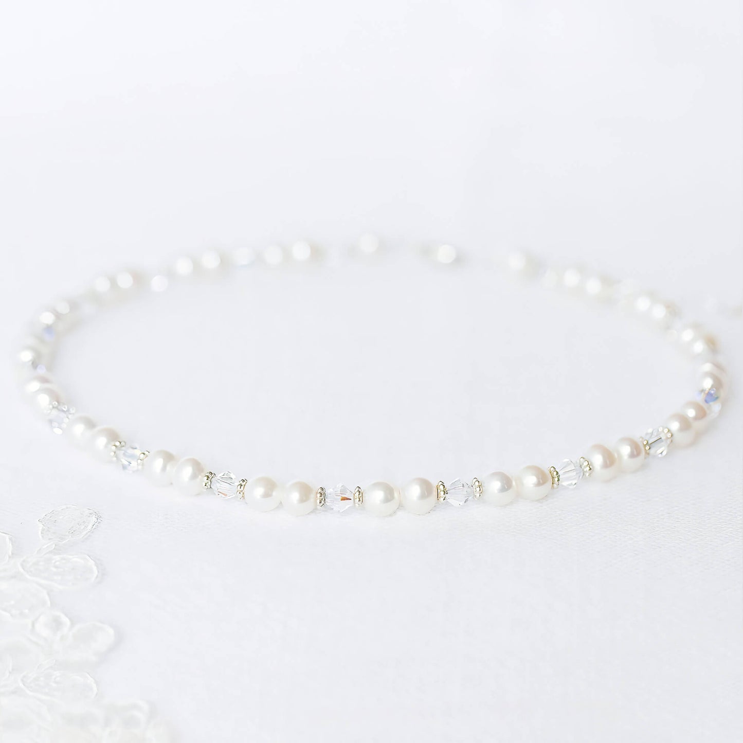 Darling Pearl and Crystal Necklace in Silver