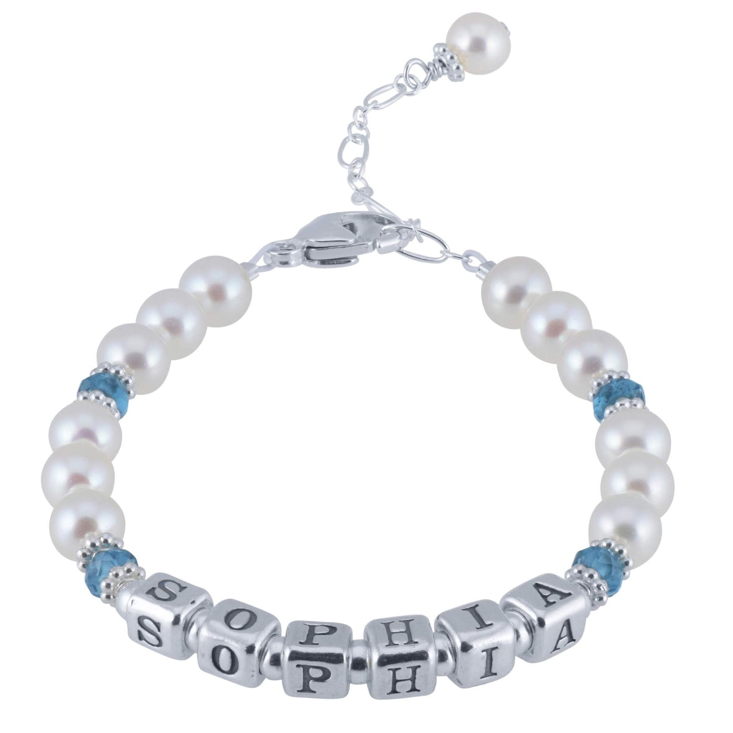 Adorable Pearl and Birthstone Name Bracelet