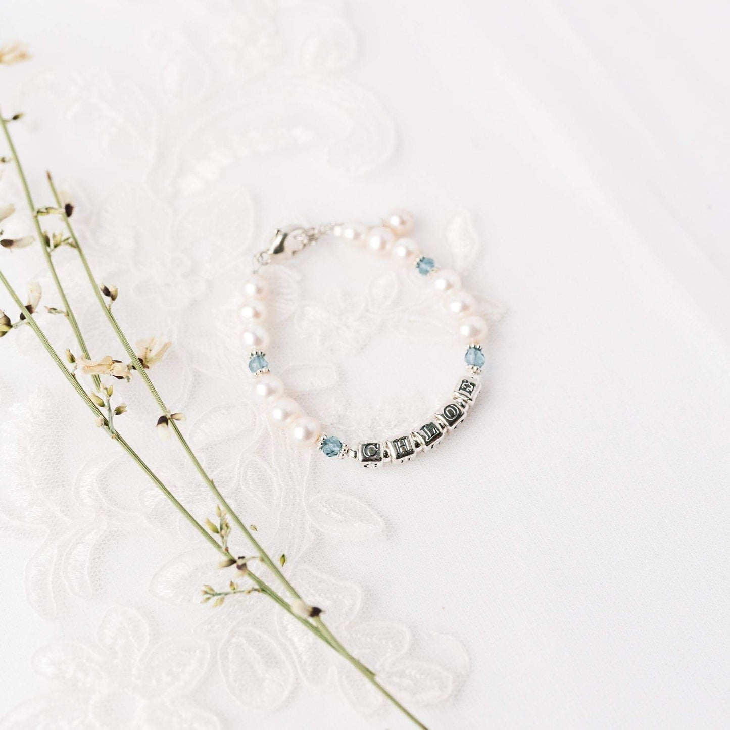 Adorable Pearl and Birthstone Name Bracelet