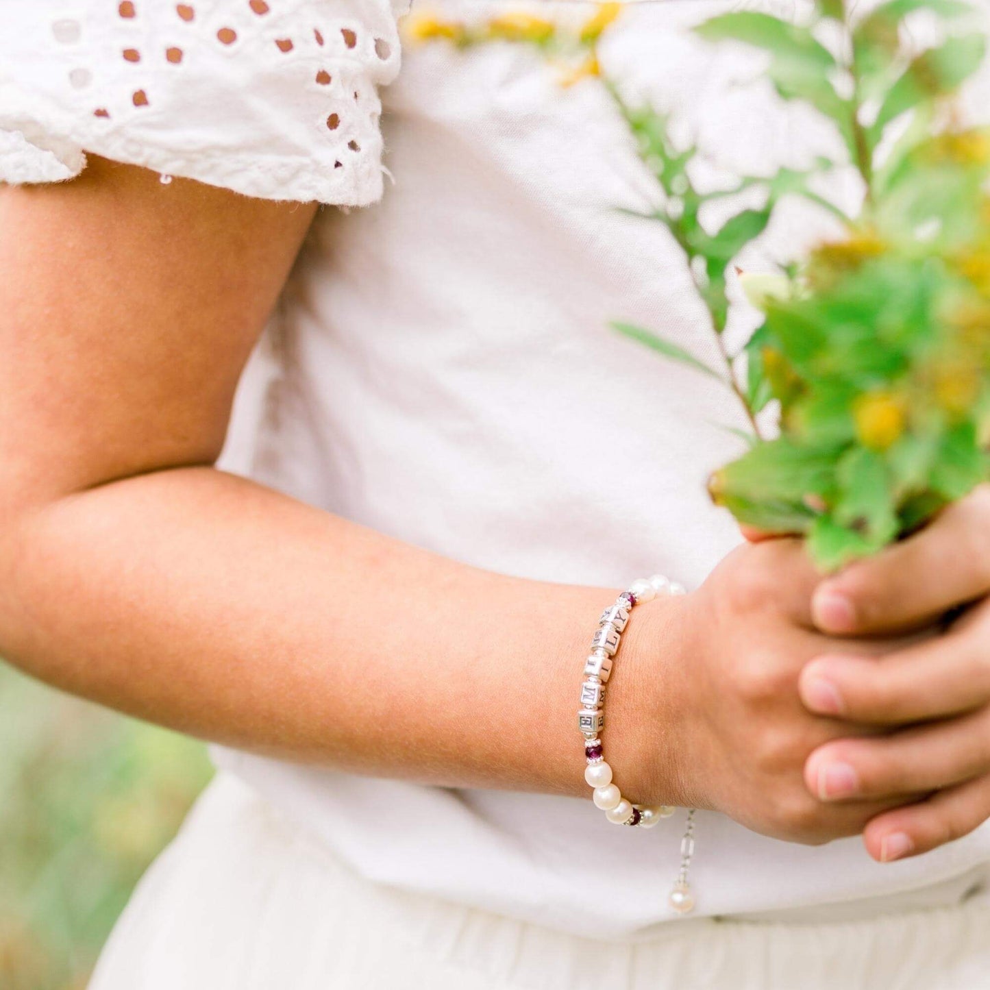 Adorable Pearl and Birthstone Name Bracelet