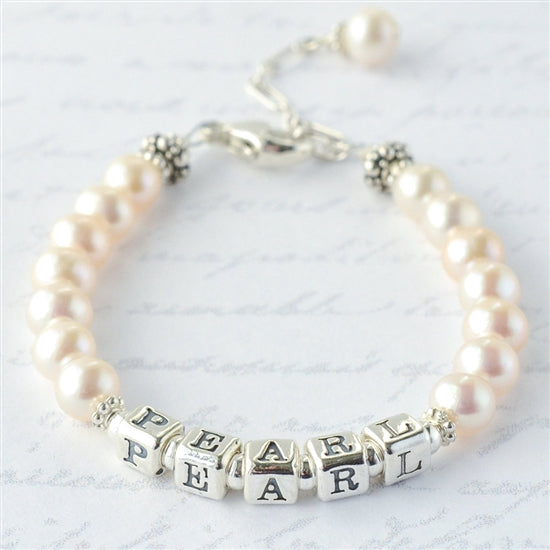 Engraved Girls Rectangle Name Bracelet - The Vintage Pearl