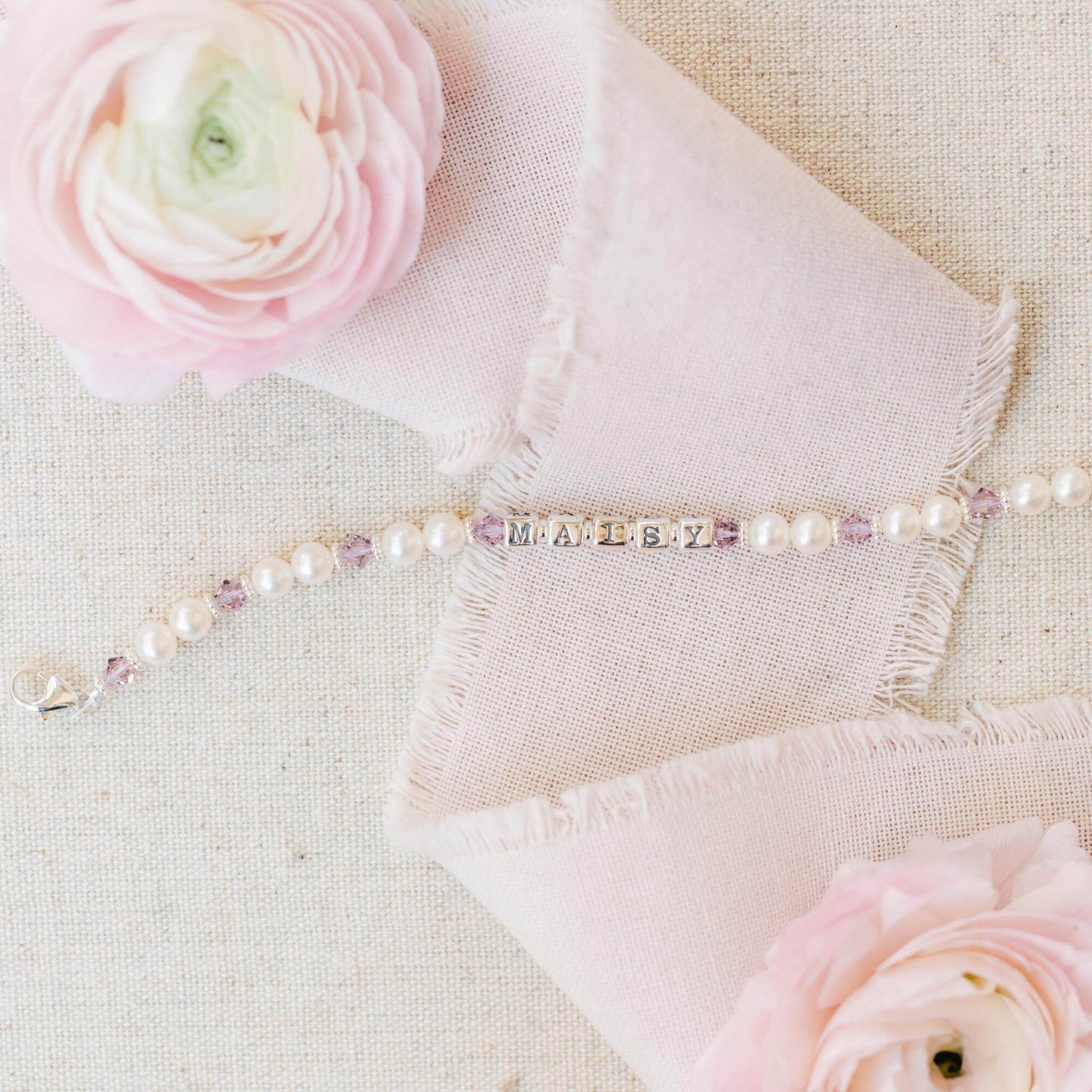 Darling Pearl and Crystal Name Bracelet