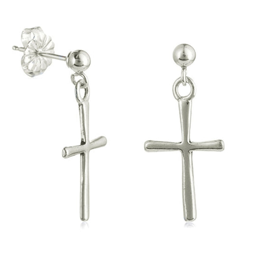 Traditional Dangle Post Cross Earrings - Little Girl's Pearls