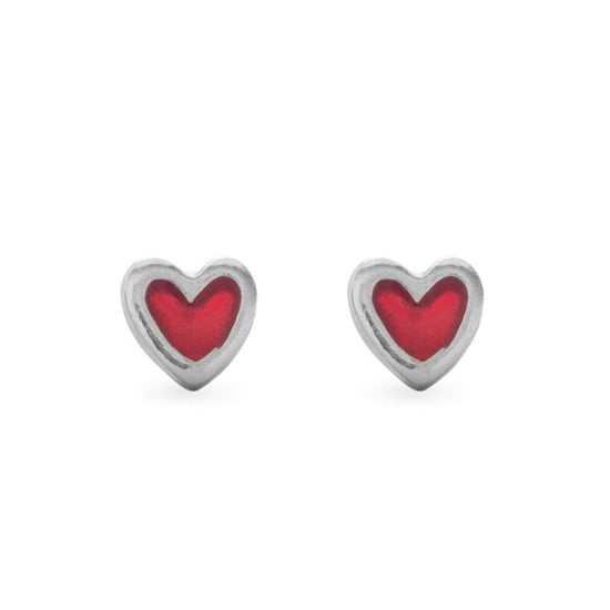 Red Enameled Heart Post Earrings - Little Girl's Pearls