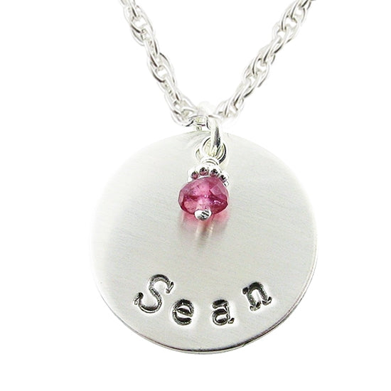 Hand Stamped Circle Necklace - Little Girl's Pearls