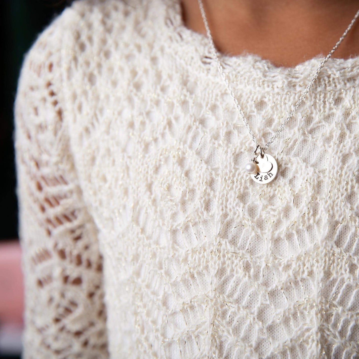 Circle Charm with Gold Heart Stamped Necklace