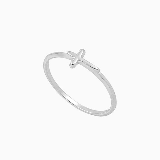 Curved Petite Cross Ring in Silver
