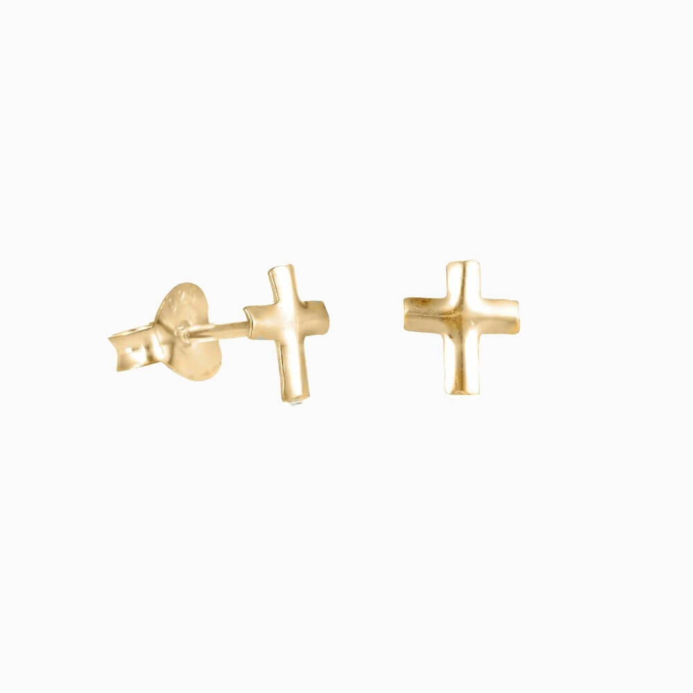 Golden Tiny Cross Earrings