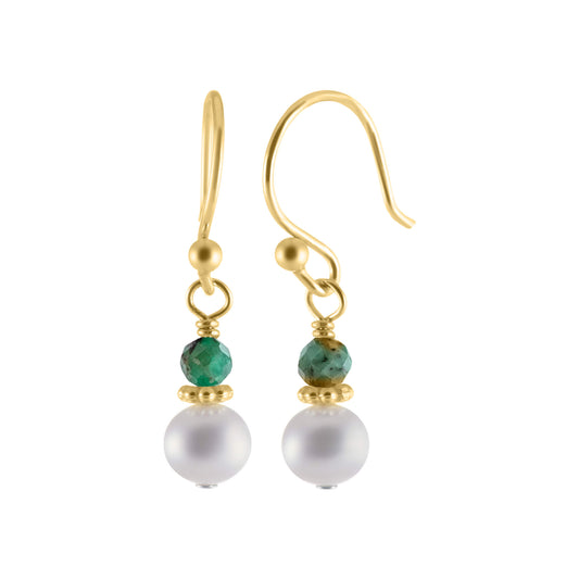Golden Adorable Pearl and Birthstone French Hook Earrings