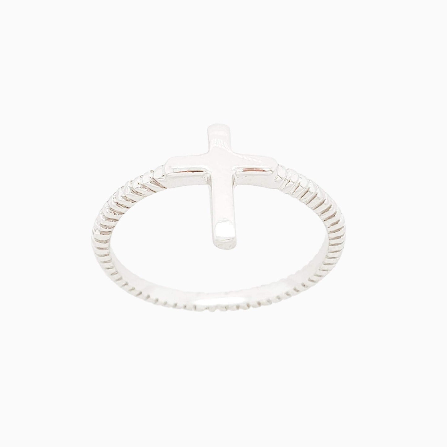 Silver Cross Rope Ring