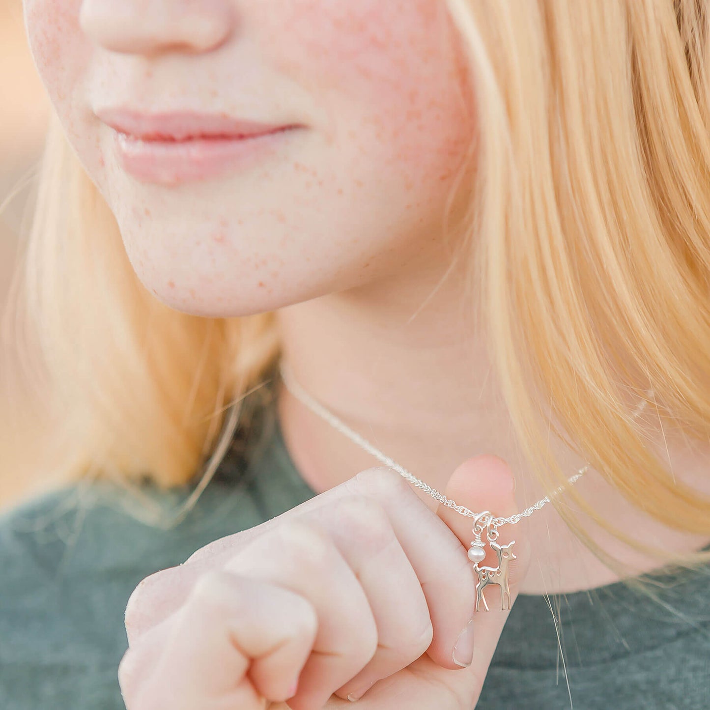 Buttercup the Deer Necklace - Little Girl's Pearls