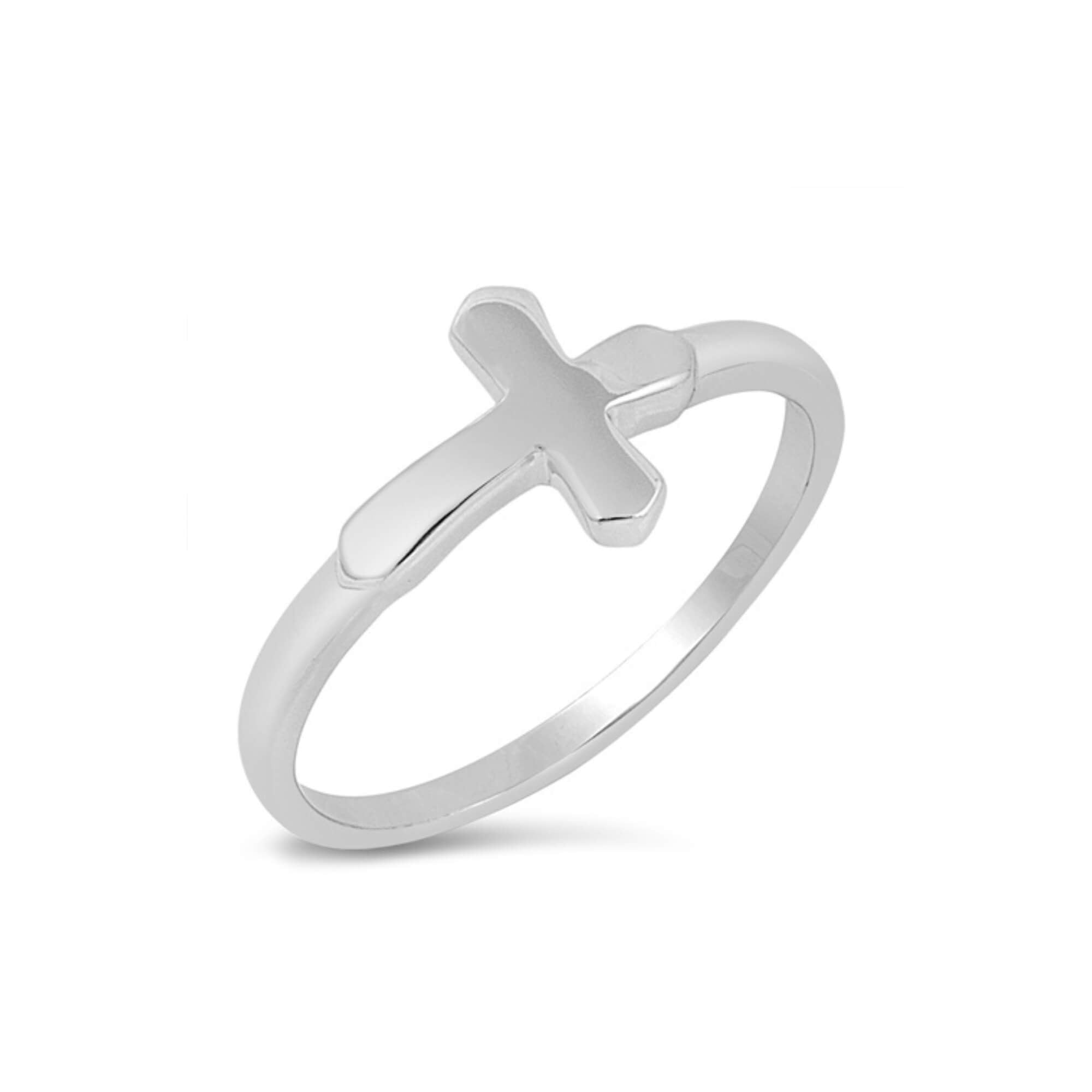 Curved Large Cross Ring in Silver – Little Girl's Pearls