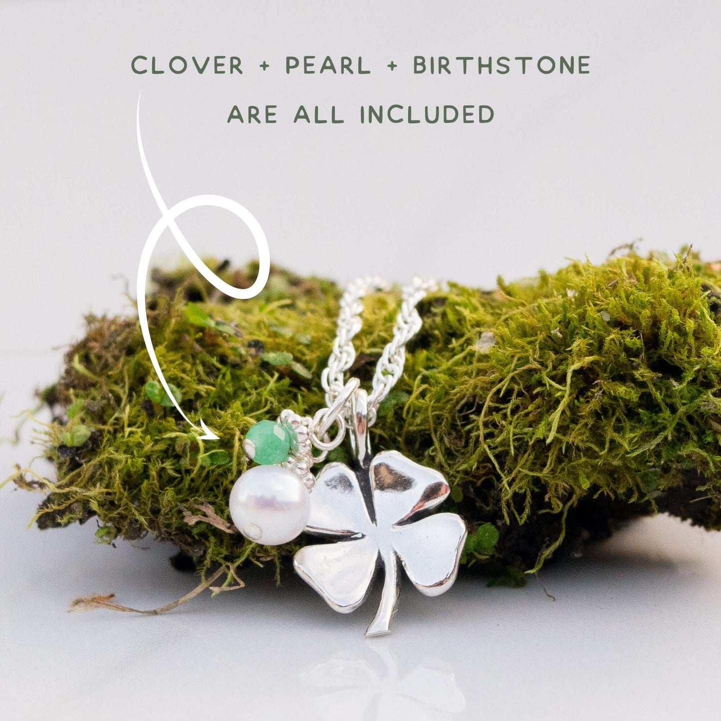 Lucky Clover + Sparkly Birthday Gem Necklace