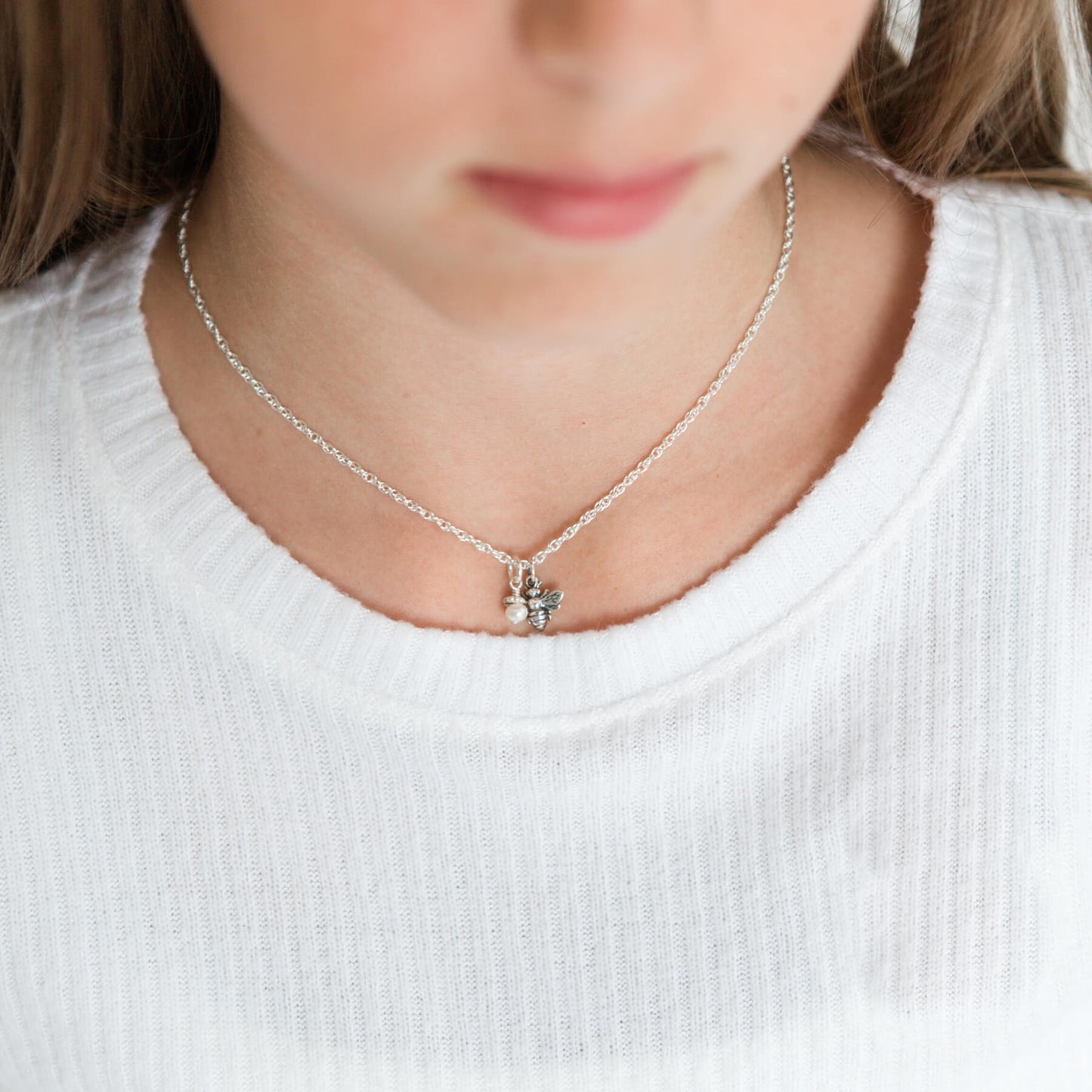 Ittiest Bittiest Bee Necklace in Silver - Little Girl's Pearls