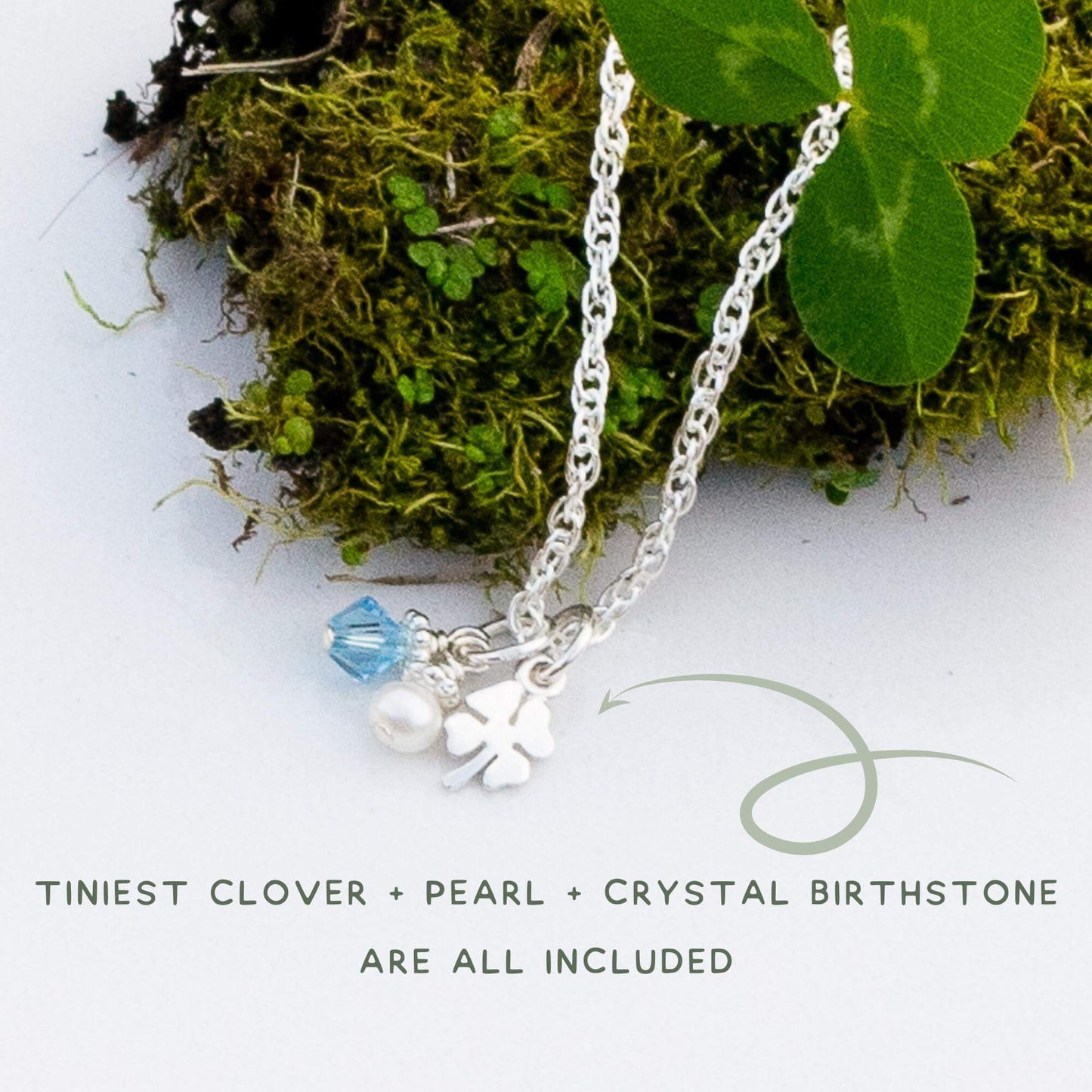 Tiniest Lucky Clover + Sparkly Birthstone Crystal Necklace