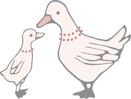 Marigold and her mama duck wearing pink pearl necklaces from Little Girl's Pearls.