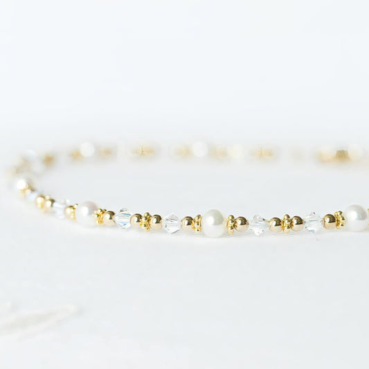 Golden Delightful Crystal and Pearl Bracelet