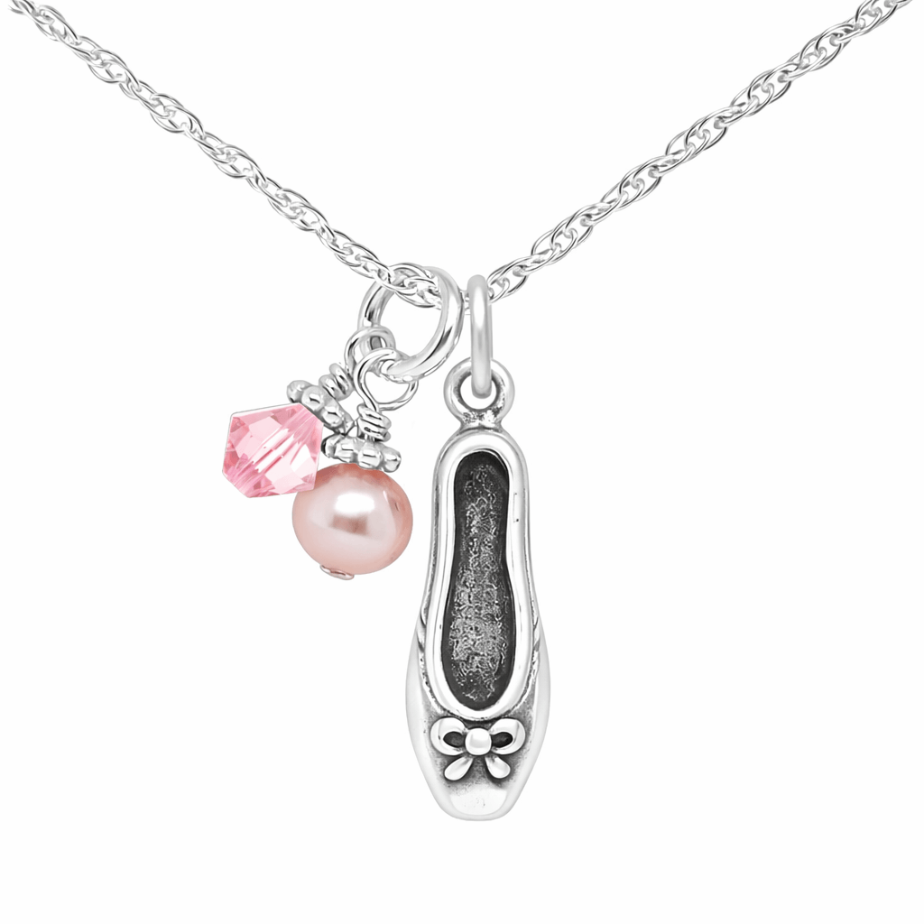 Ballet Slipper + Crystal Necklace in Silver