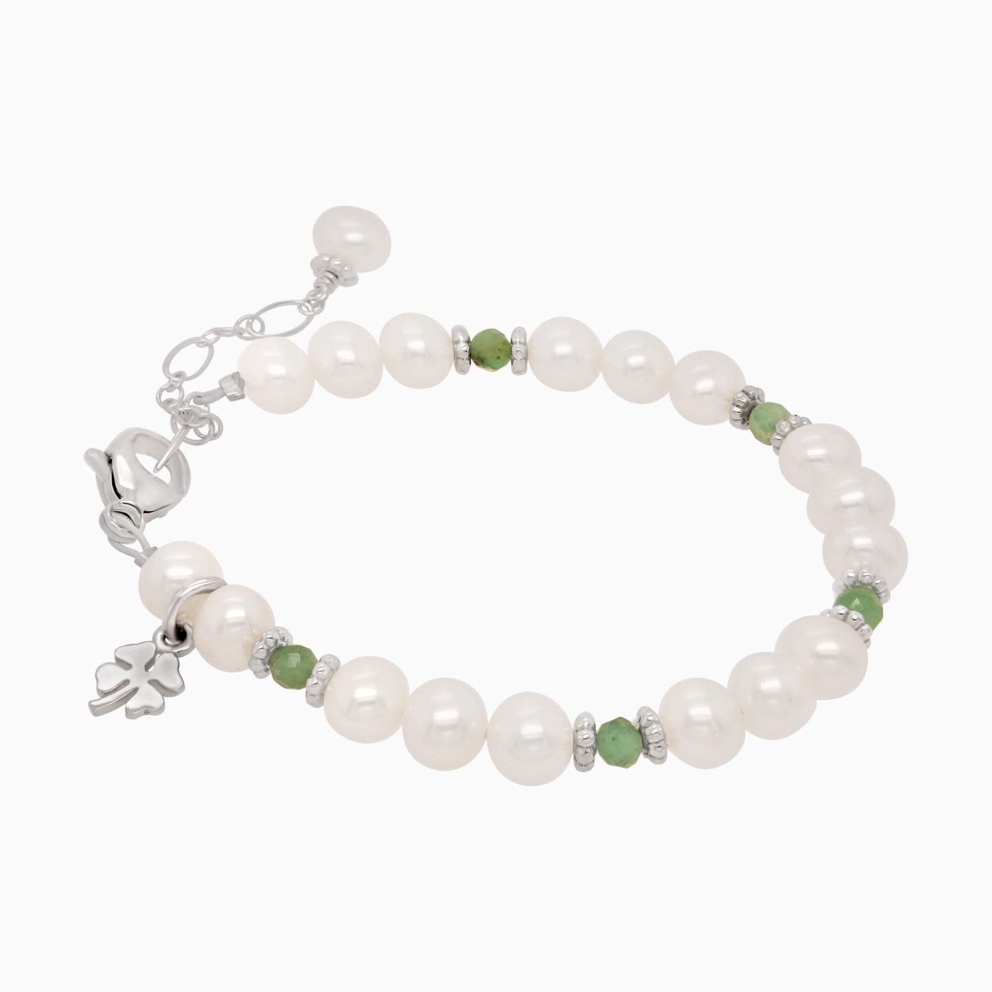 Adorable Lucky Shamrock Pearl and Birthstone Bracelet in Silver