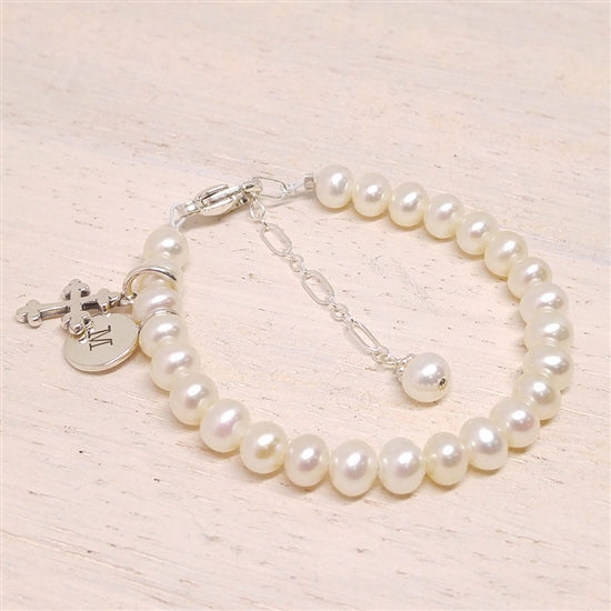 Personalized Baby Baptism Bracelet - Little Girl's Pearls