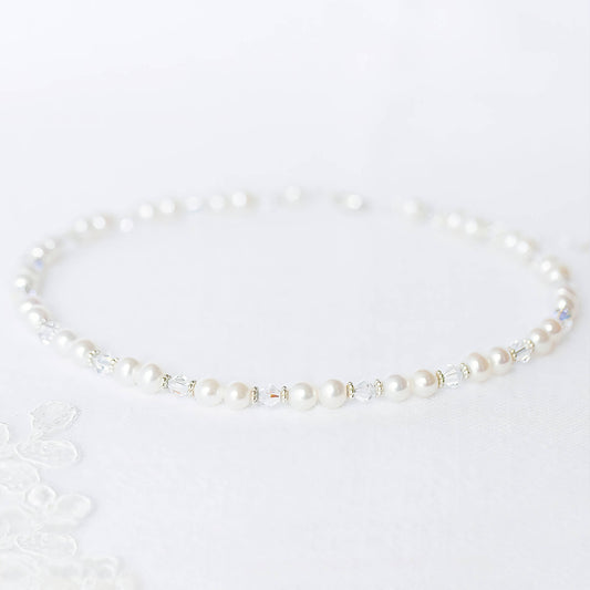 Darling Pearl and Crystal Necklace in Silver