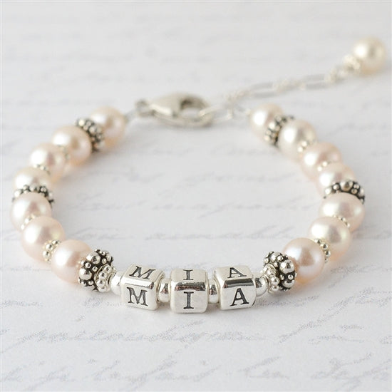 Baby pearl bracelet with hot sale name