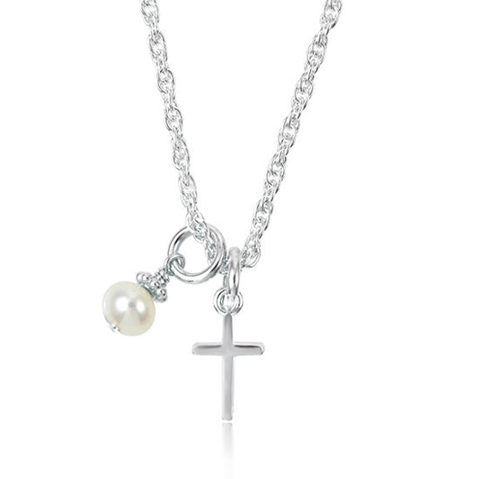 Dainty Itty Bitty Cross Keepsake Necklace - Little Girl's Pearls