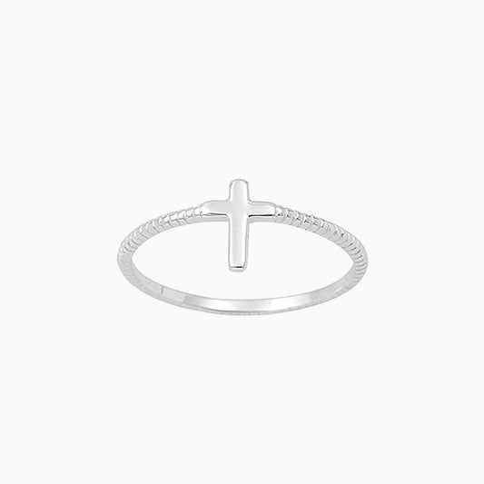 Silver Cross Rope Ring
