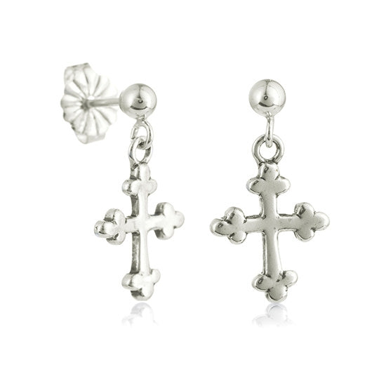 Fancy Cross Dangle Post Earrings - Little Girl's Pearls