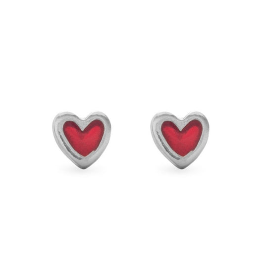 Red Enameled Heart Post Earrings - Little Girl's Pearls