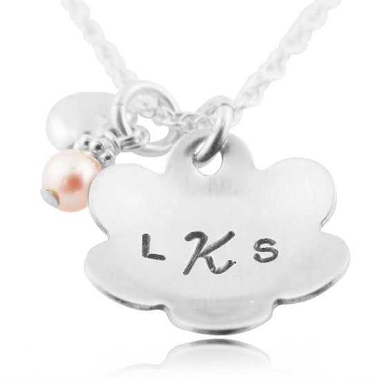 Sweet Flower Hand-Stamped Necklace - Little Girl's Pearls