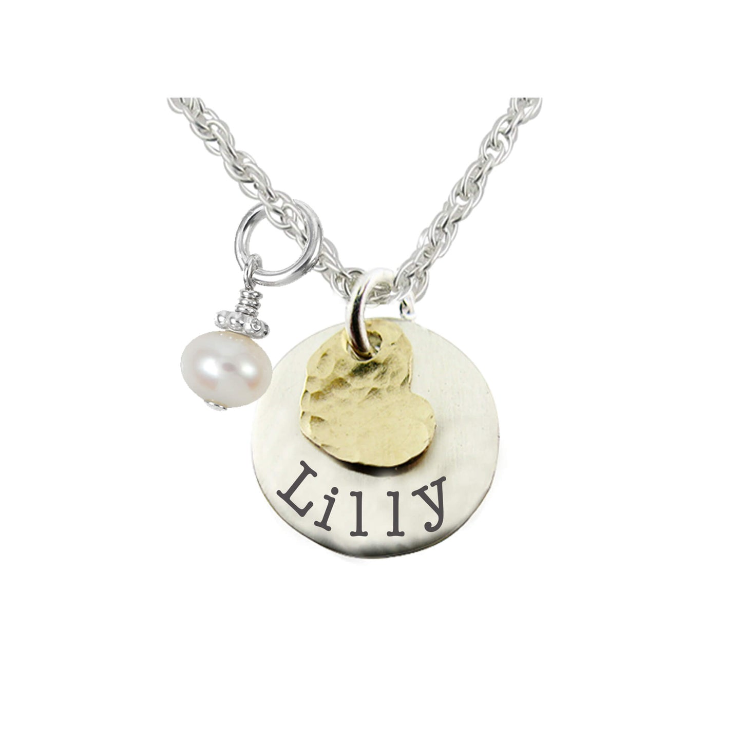Circle Charm with Gold Heart Stamped Necklace