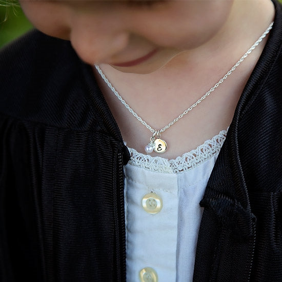 Itty Bitty Circle Stamped Initial Necklace - Little Girl's Pearls