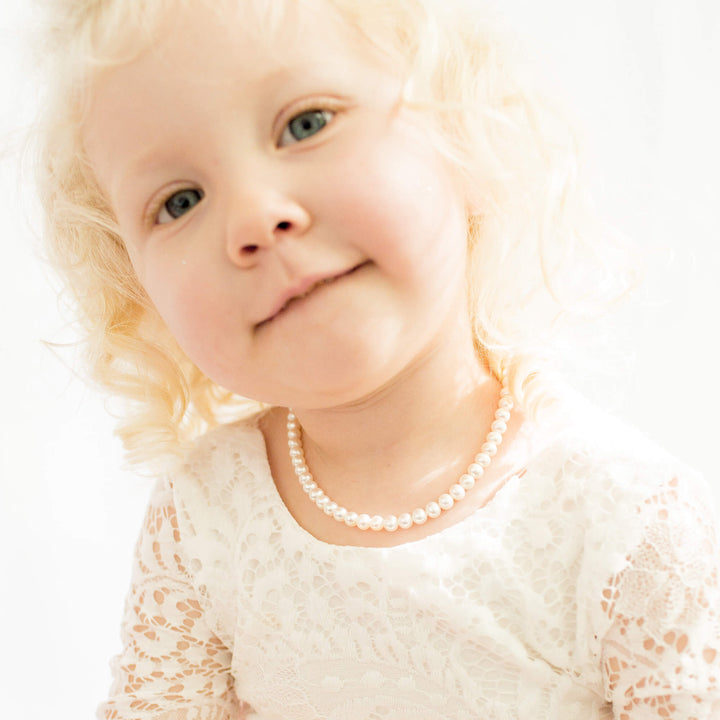Kids Mini White Gold-Plated Pearl Necklace