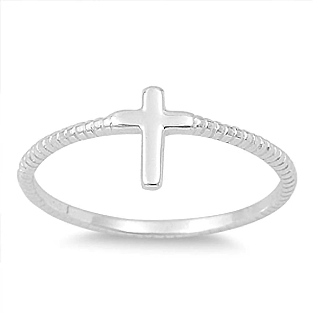 Silver Cross Rope Ring