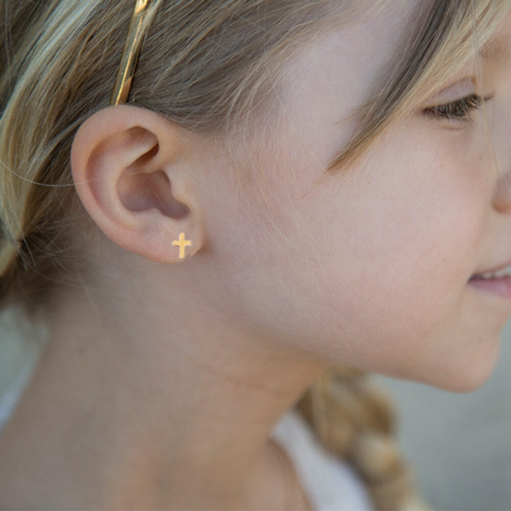 Golden Tiny Cross Earrings
